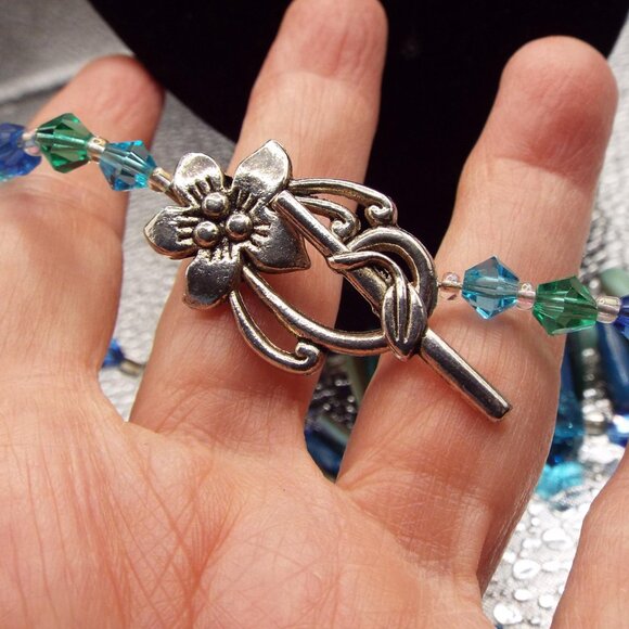 ARTIST TURQUOISE HOWLITE MALTESE CROSS GEMSTONE "SPIKES" & CRYSTALS NECKLACE 3A - Picture 5 of 5